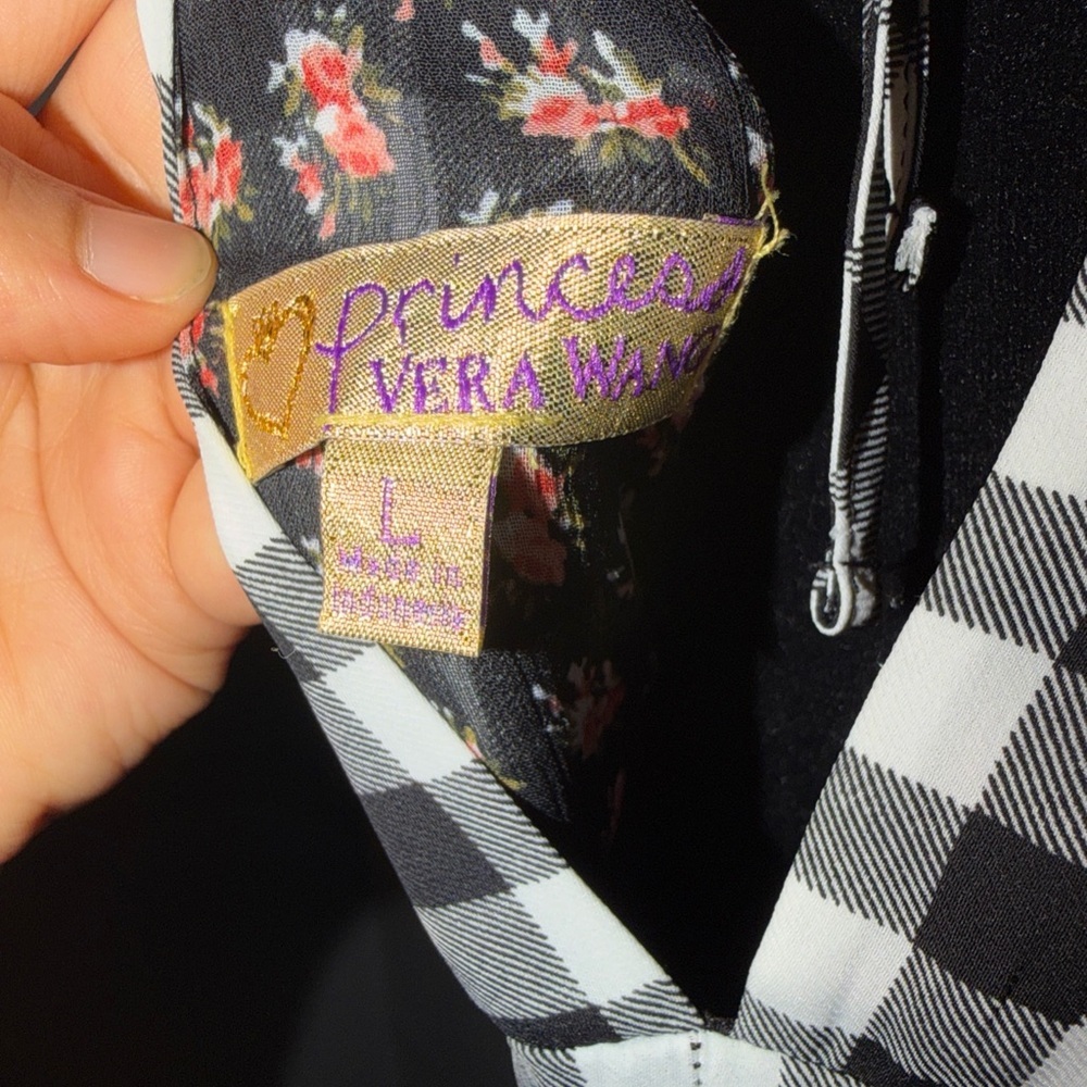 Princess Vera Wang Size L Black White Floral Gingham Dress Spaghetti Strap - Picture 5 of 7